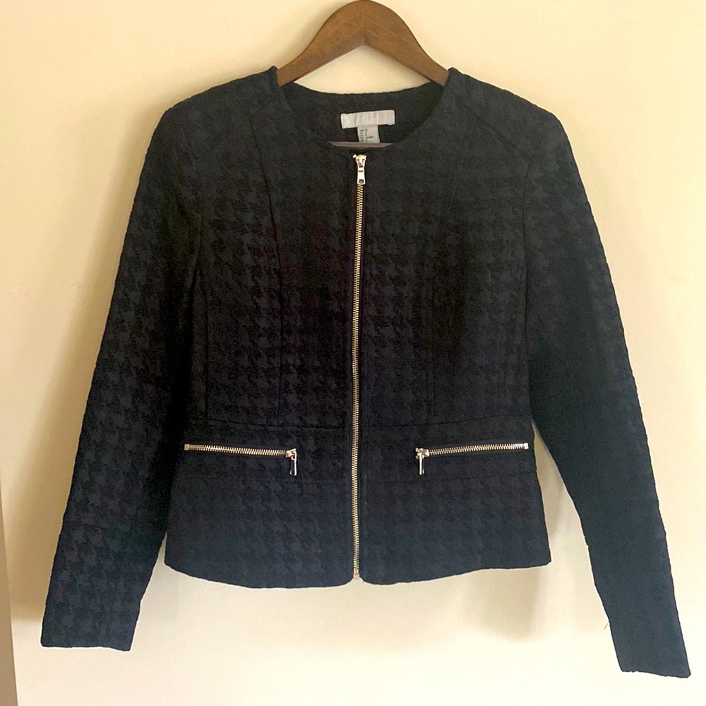 h & m black tweed blazer size 8